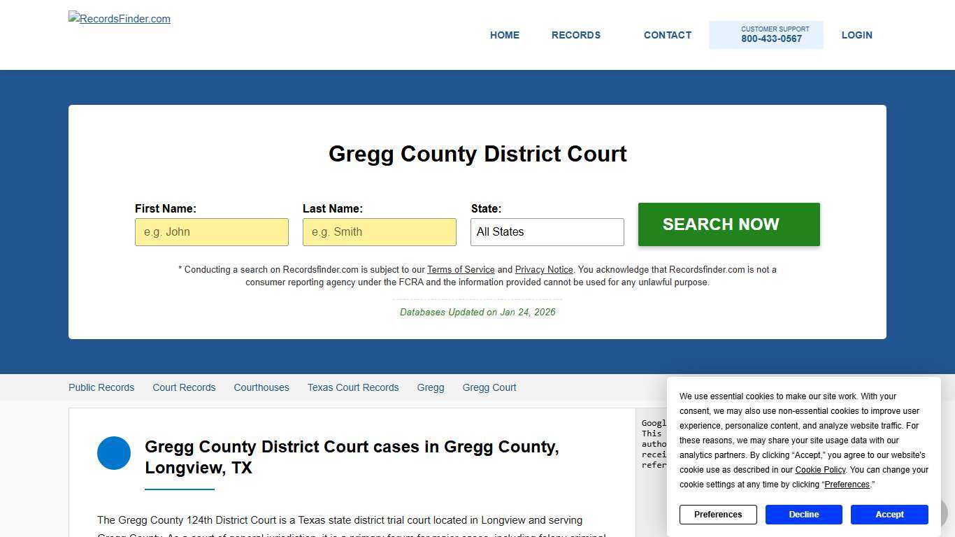 Search Gregg County District Court, TX Cases and Records