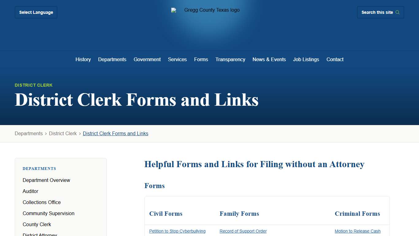 District Clerk Forms and Links / Gregg County