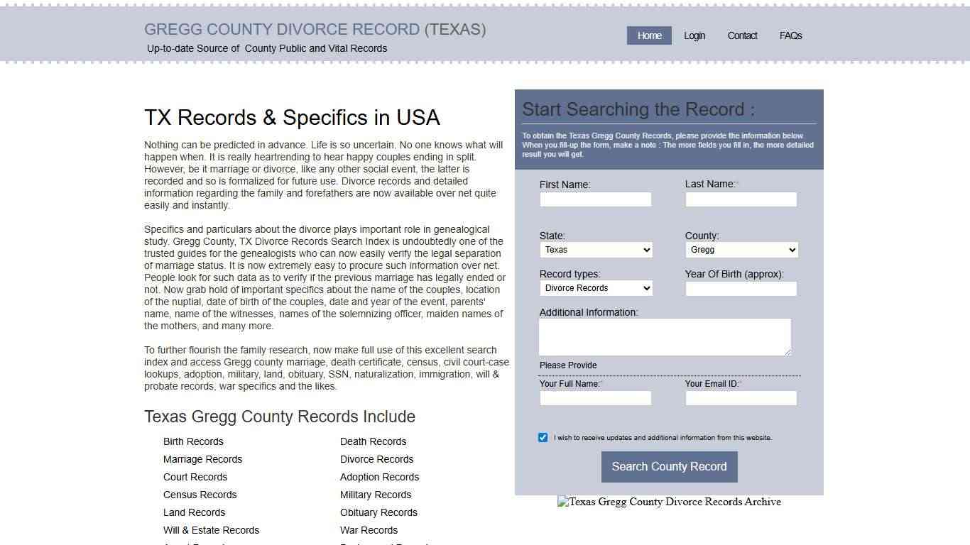 Gregg County, Divorce Records & Spouse Information